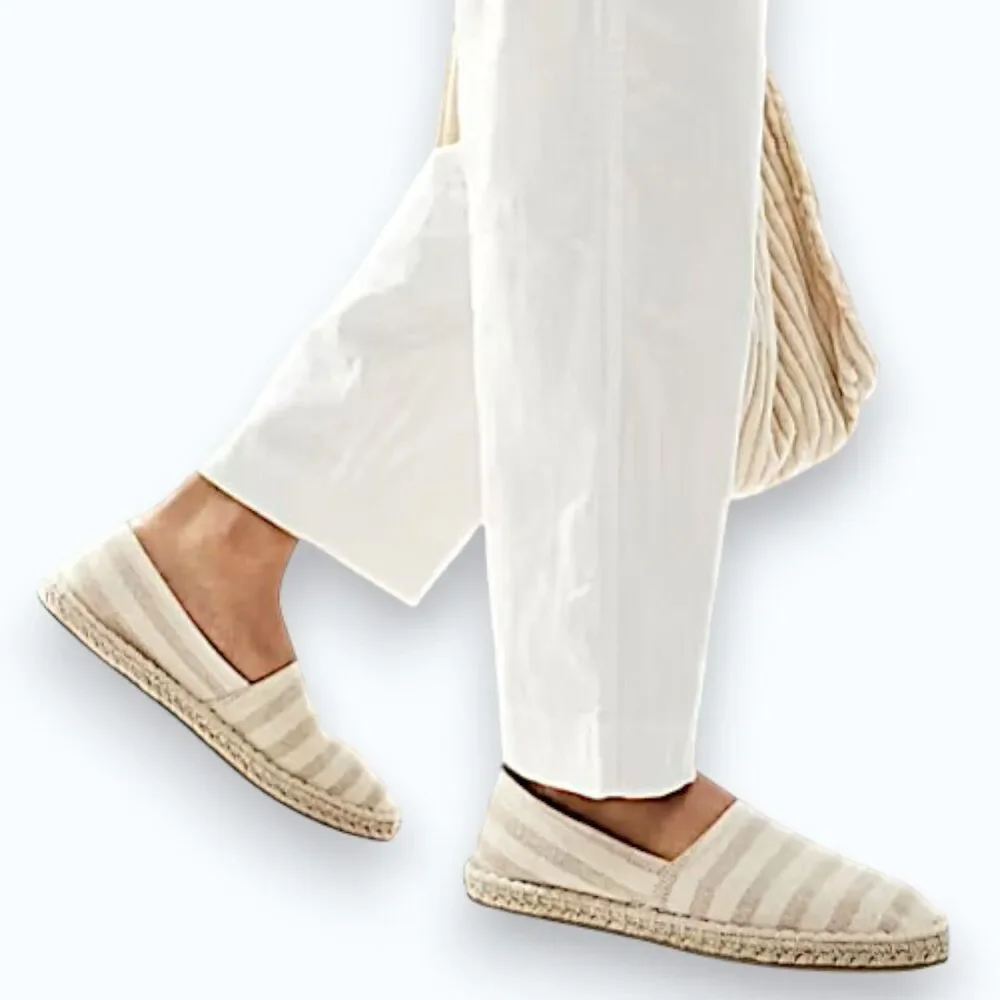 ASOS DESIGN cream tan slip on espadrilles in stone canvas stripe NWOT US 8